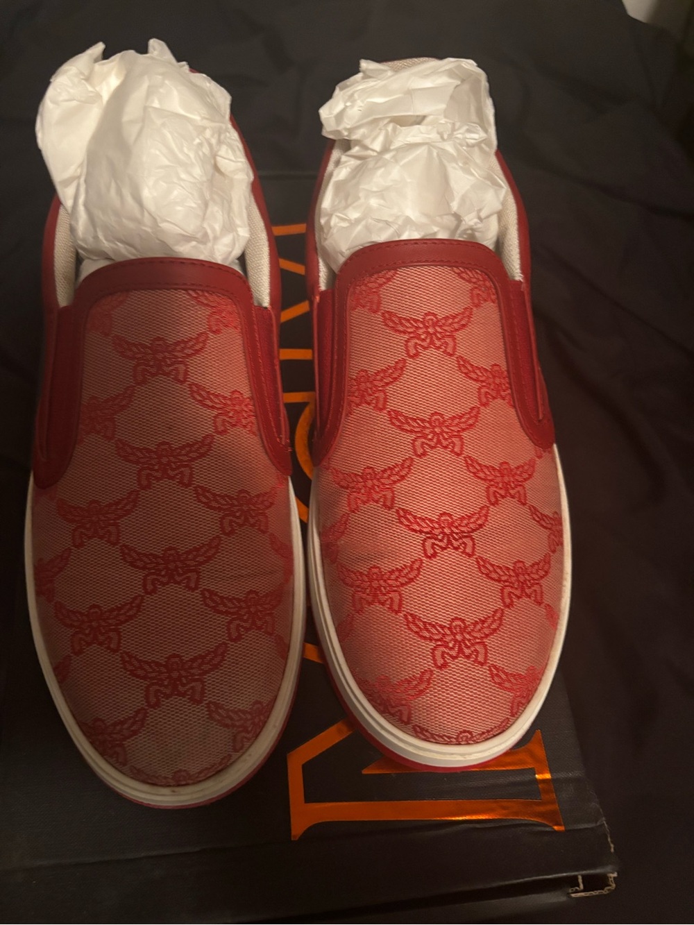 MCM Red Monogram Slip-On Women Sneakers, size 9 (EU39)